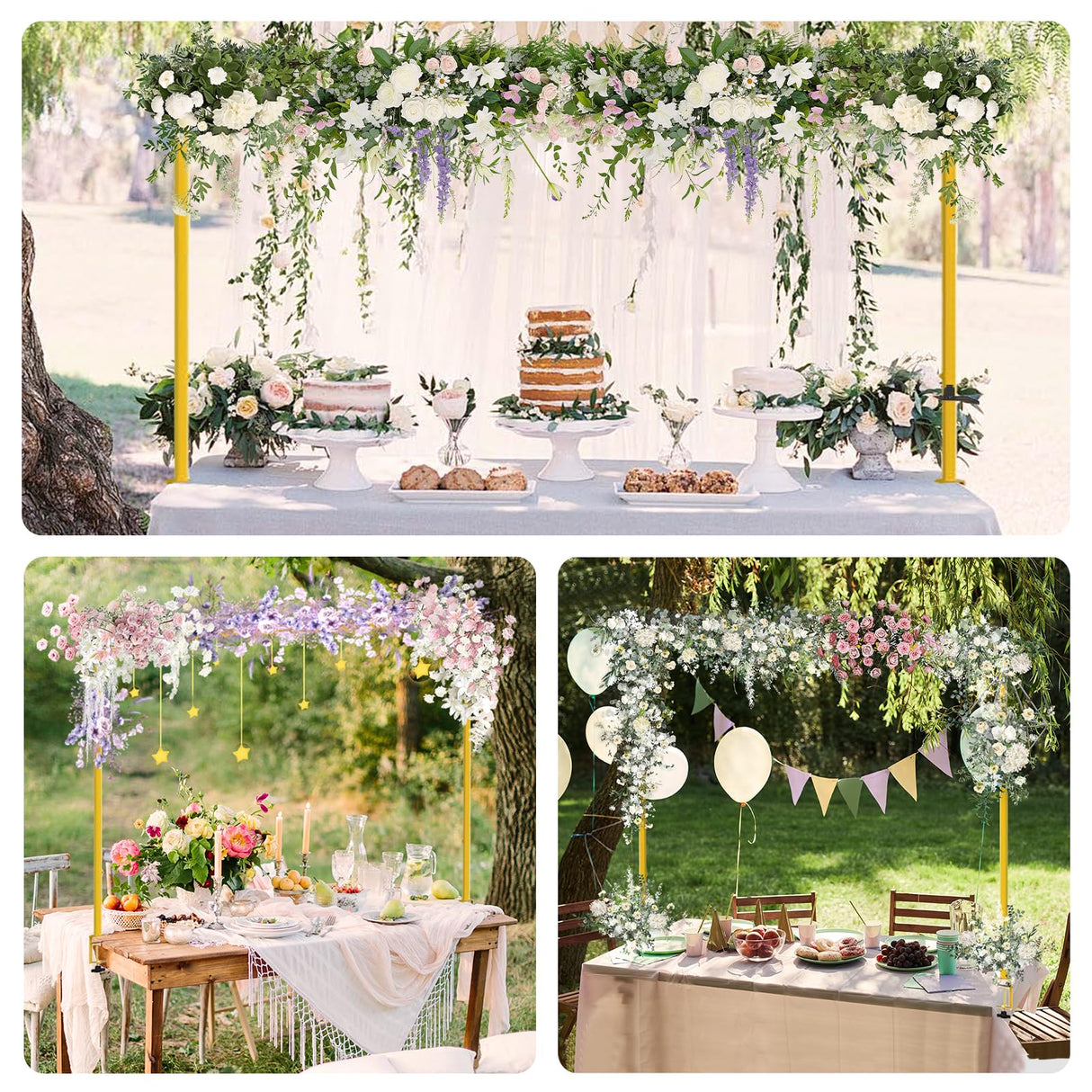 Over The Table Rod Stand with Clamps, Adjustable Table Arch 28"-98" Length, 13"-42" Tall, Table Balloon Arch Stand for Wedding, Birthday, Christmas, Halloween, Craft, Party Decoration, Gold