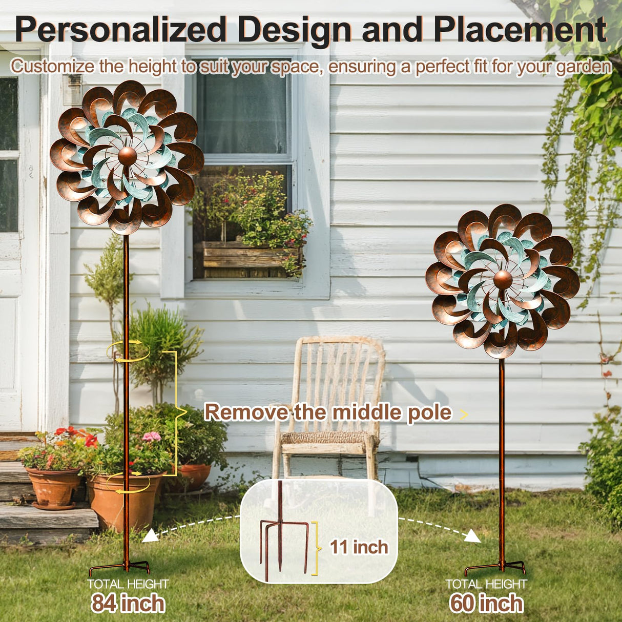 Wind Spinners for Yard and Garden Large, 84 Inch Wind Spinners Outdoor Metal, Wind Sculptures & Spinners Birthday Gifts for Family or Friends(Classical Flower)
