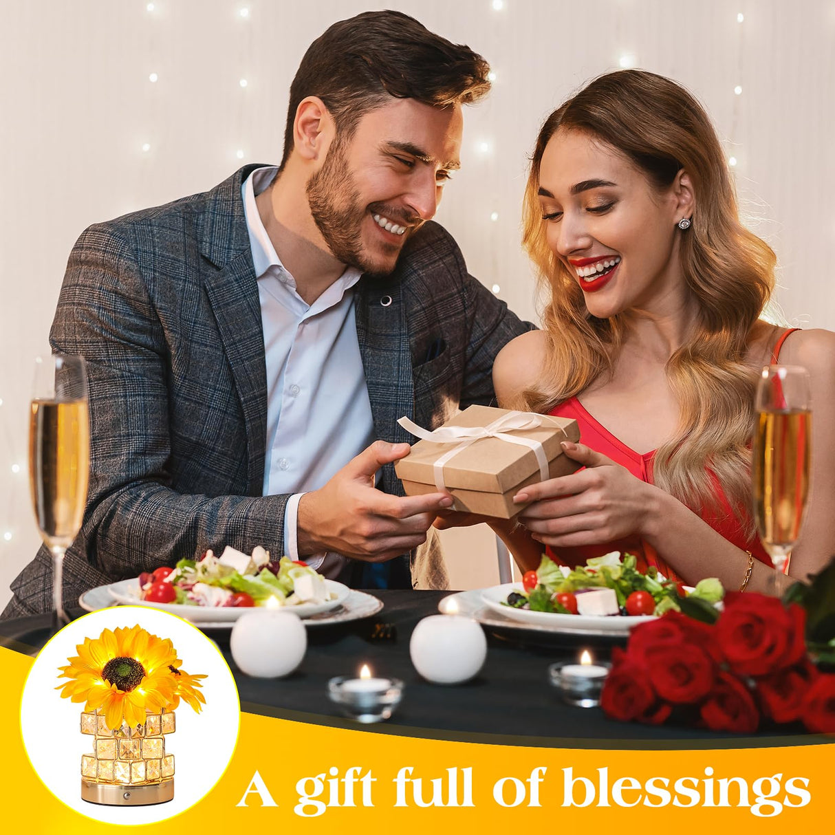 AMWGIMI Sunflowers Flower Lamp,Rechargeable Cordless Touch Table Lamp,3-Colour Infinitely Dimming Small Night Light,Festival Restaurant Bedroom Bar Coffee Shop Birthday Gifts for Women Mom