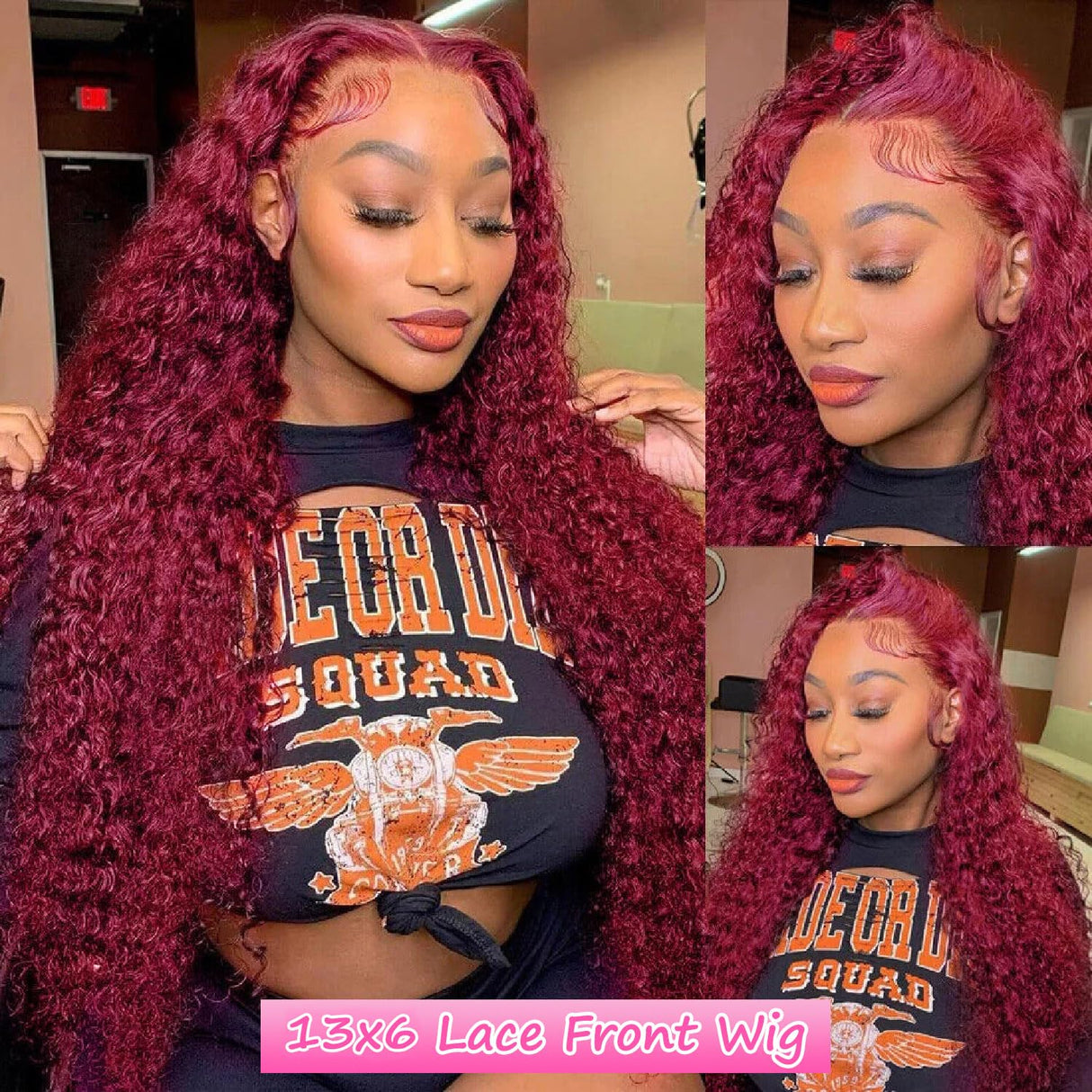 99j Burgundy Lace Front Wigs Human Hair 30 Inch 200 Density 13x6 Deep Wave Lace Front Wigs Human Hair Pre Plucked Red Curly Human Hair Wig HD Frontal Glueless Colored Wet And Wavy Loose Deep Wave