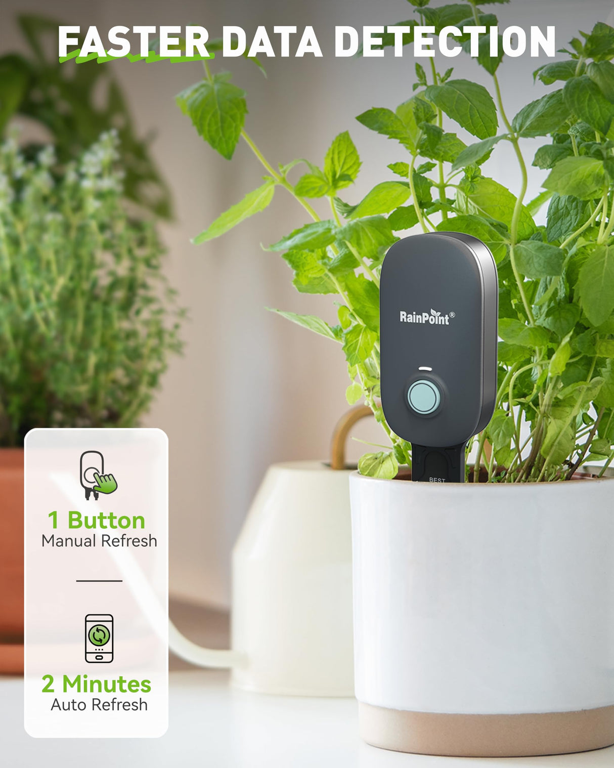 RAINPOINT Bluetooth 2-in-1 Soil Moisture & Air Temp Meter, App Remote Monitoring, 20 Plant Database, Compatible with WiFi Hub TWG009 & Water Timer ITV102b