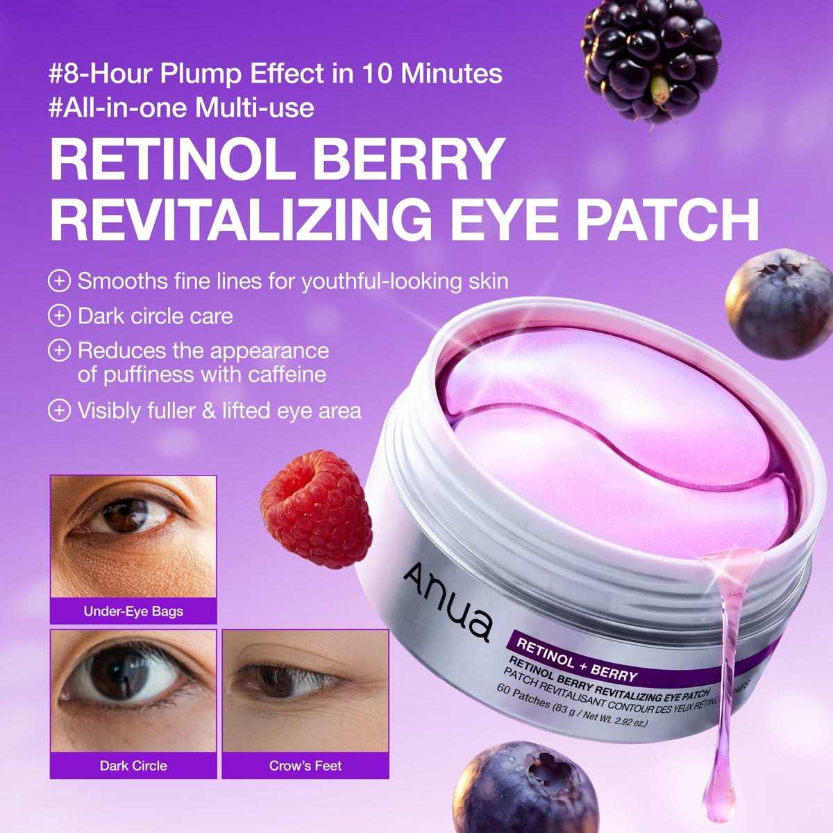 Anua Retinol Berry Eye Patches, 60 Count