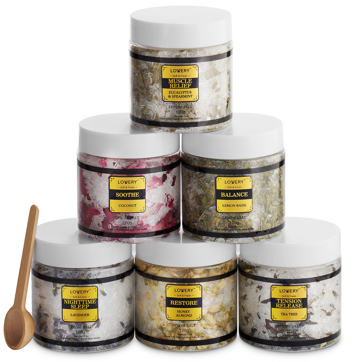 Gifts for Women Who Have Everything, Epsom Bath Salts Gift Basket Set, Relaxing Self Care Salt W/Essential Oil, Christmas Gifts for Mom, Lavender, Eucalyptus, Lemon, Coconut, Tea Tree, Honey Almond