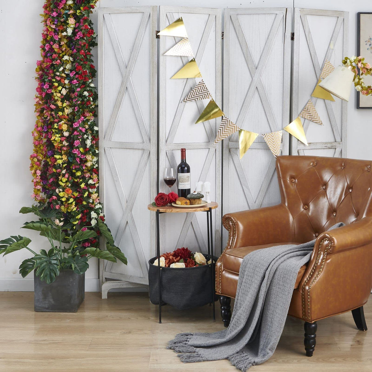 PONKING 8 Pcs x 8.2 ft Flower Garland Artificial Rose Vine Flowers with Green Leaves Hanging Fake Roses Vine for Room Party Home Wedding Birthday Christmas Wall Arch Decor, Spring Pink Flower