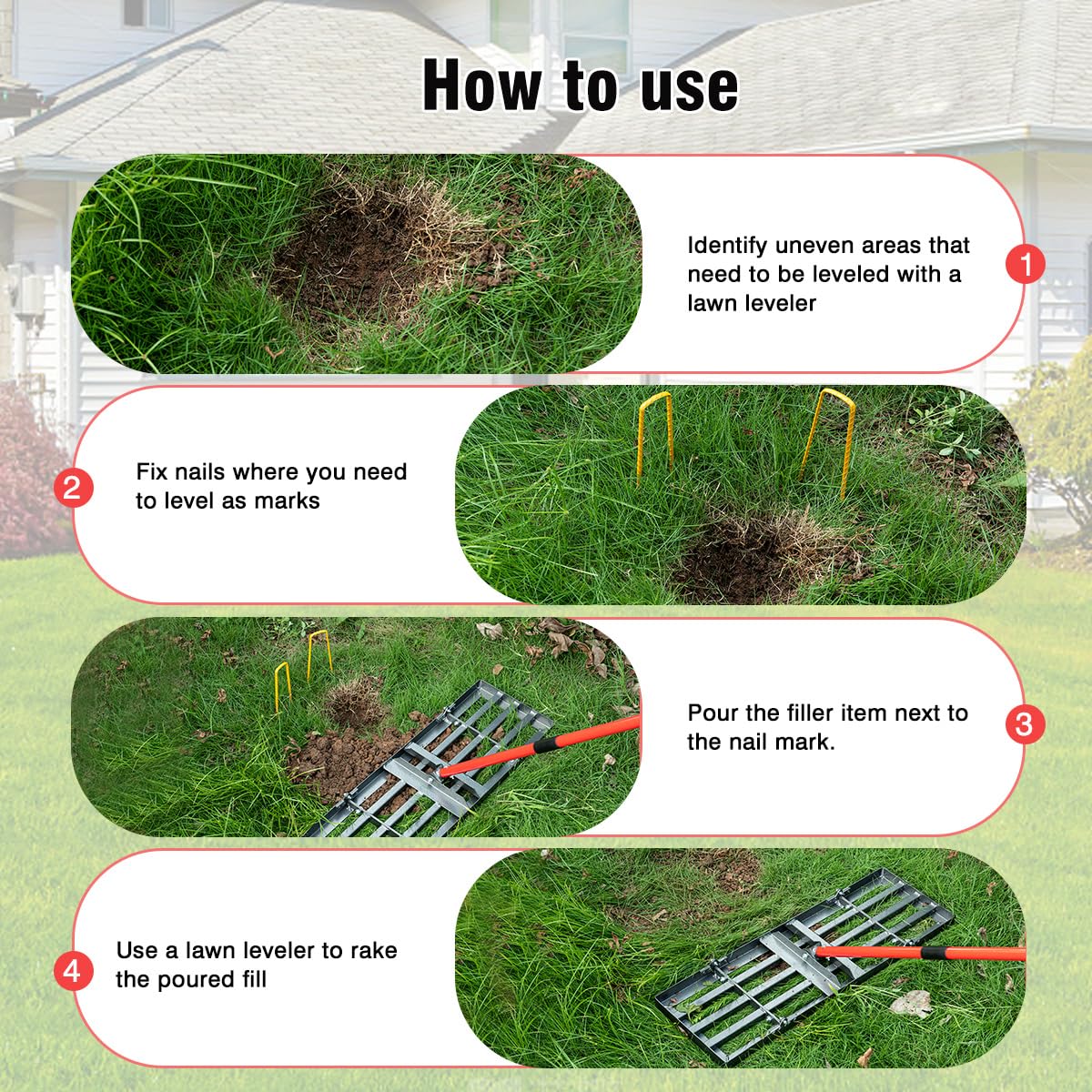 Zenhosit Lawn Leveling Rake - Lawn Leveler with 78" Adjustable Steel Handle, 30"x10" Ground Plate for Yard, Grass, Level Soil, Dirt Ground or Golf Field