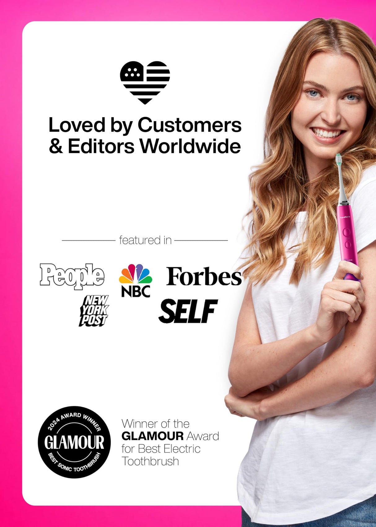 Aquasonic Vibe Series Ultra-Whitening Toothbrush – ADA Accepted Electric Toothbrush - 8 Brush Heads & Travel Case – 40,000 VPM Motor & Wireless Charging - 4 Modes w Smart Timer – Electric Pink