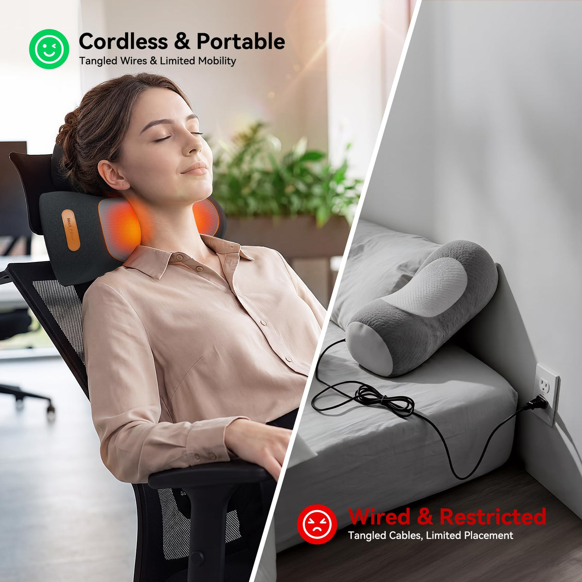3 in-1 Cordless Neck Massager Pillow with Heat, Vibration & Traction