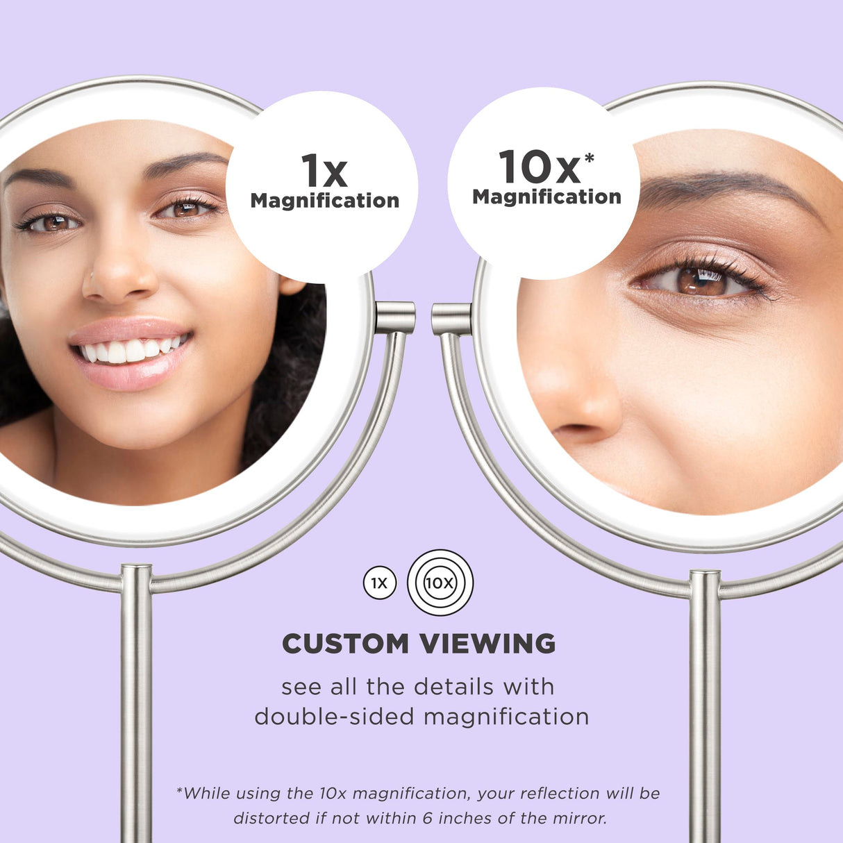 Conair Lighted Makeup Mirror, LED Vanity Mirror, 1X/10x Magnifying Mirror, Corded in Satin Nickel Finish