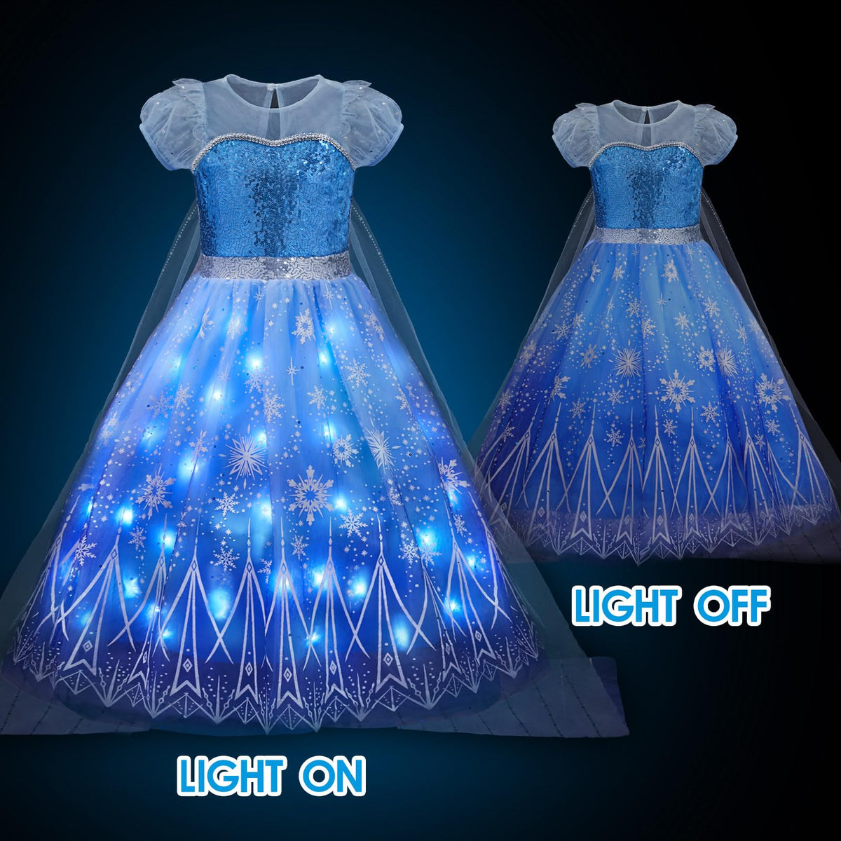 Davvew Princess Dresses for Girls Halloween Light Up Princess Costume for Little Girls Christmas Toddler Princess Dress Up Clothes