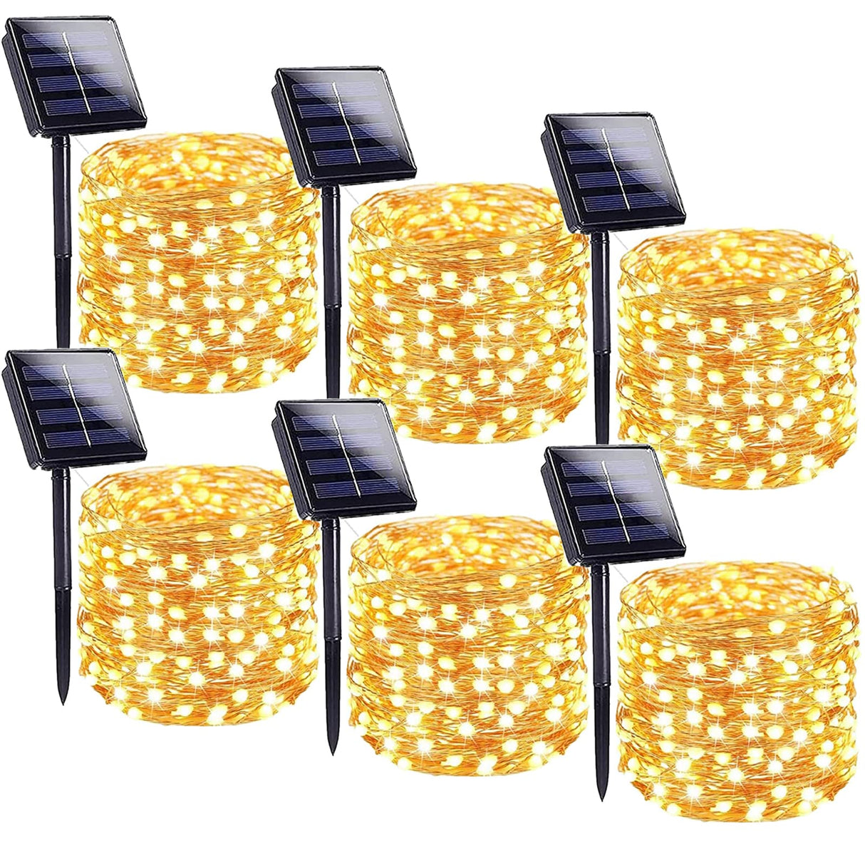 Solar String Lights Outdoor, 6 Pack Each 100 LED Solar Fairy Lights for Outside Waterproof Copper Wire with 8 Modes Solar Twinkle Lights for Garden Yard Tree Wedding Christmas Decor (Warm White)