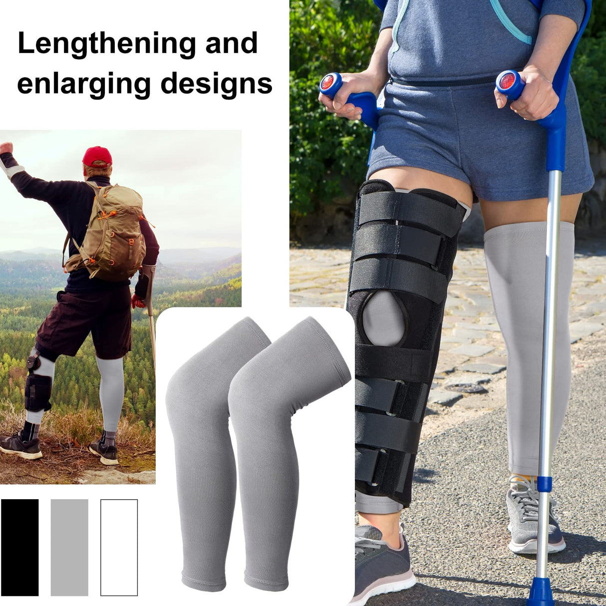 Sosation 8 Pcs Knee Brace Undersleeve Knee Sleeve for Under Brace Closed Patella Compression Breathable Leg Sleeves for Men Women Thigh Shin Support for Sports Protector(Large)