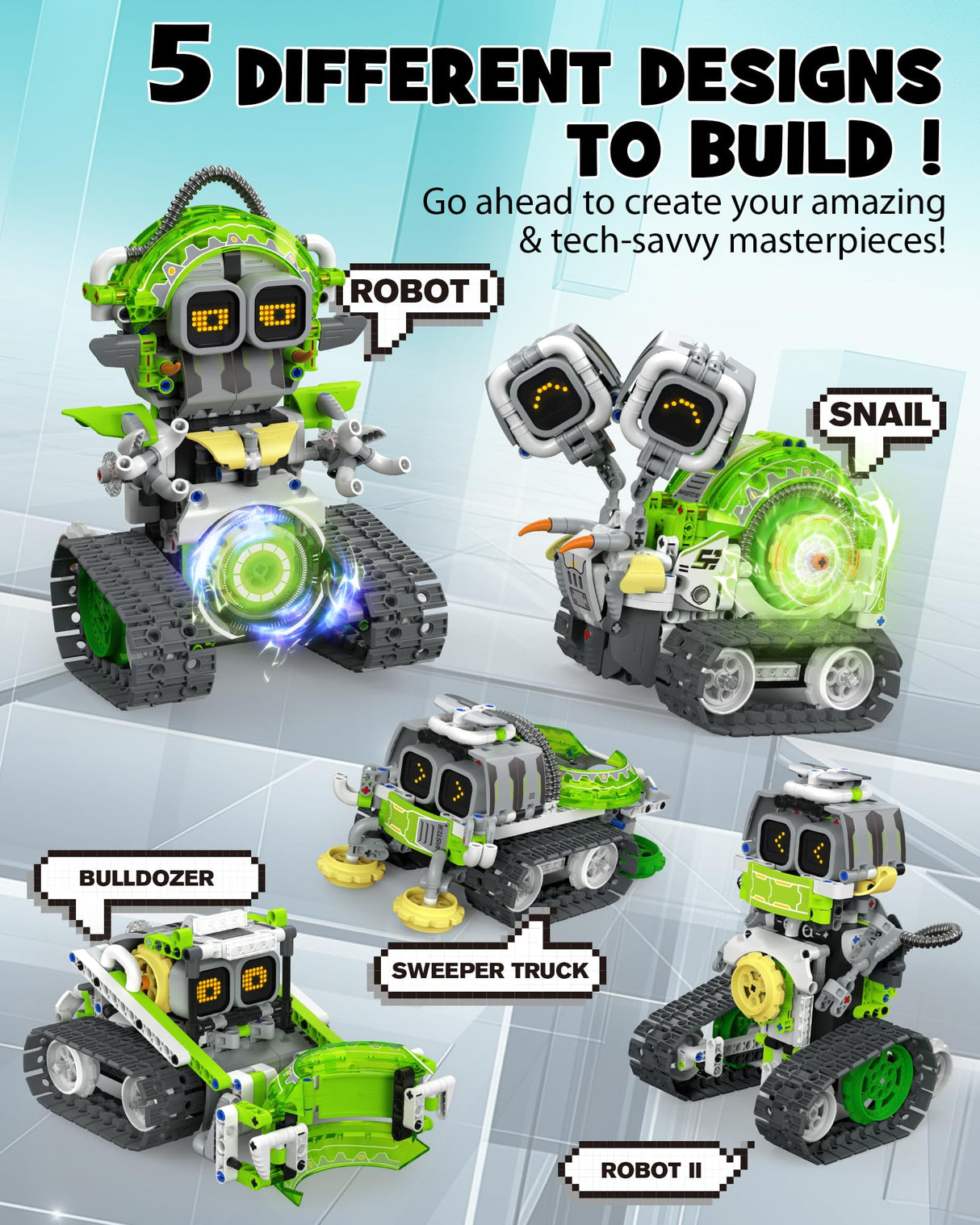 Opmind 5in1 STEM AI Robot Toys Building Set, 478Pcs APP & Remote Control Engineering Erector Blocks for Kids Age 6-8, Coding Interactive Educational Christmas Birthday Gift for 10-12 Year Boys & Girls