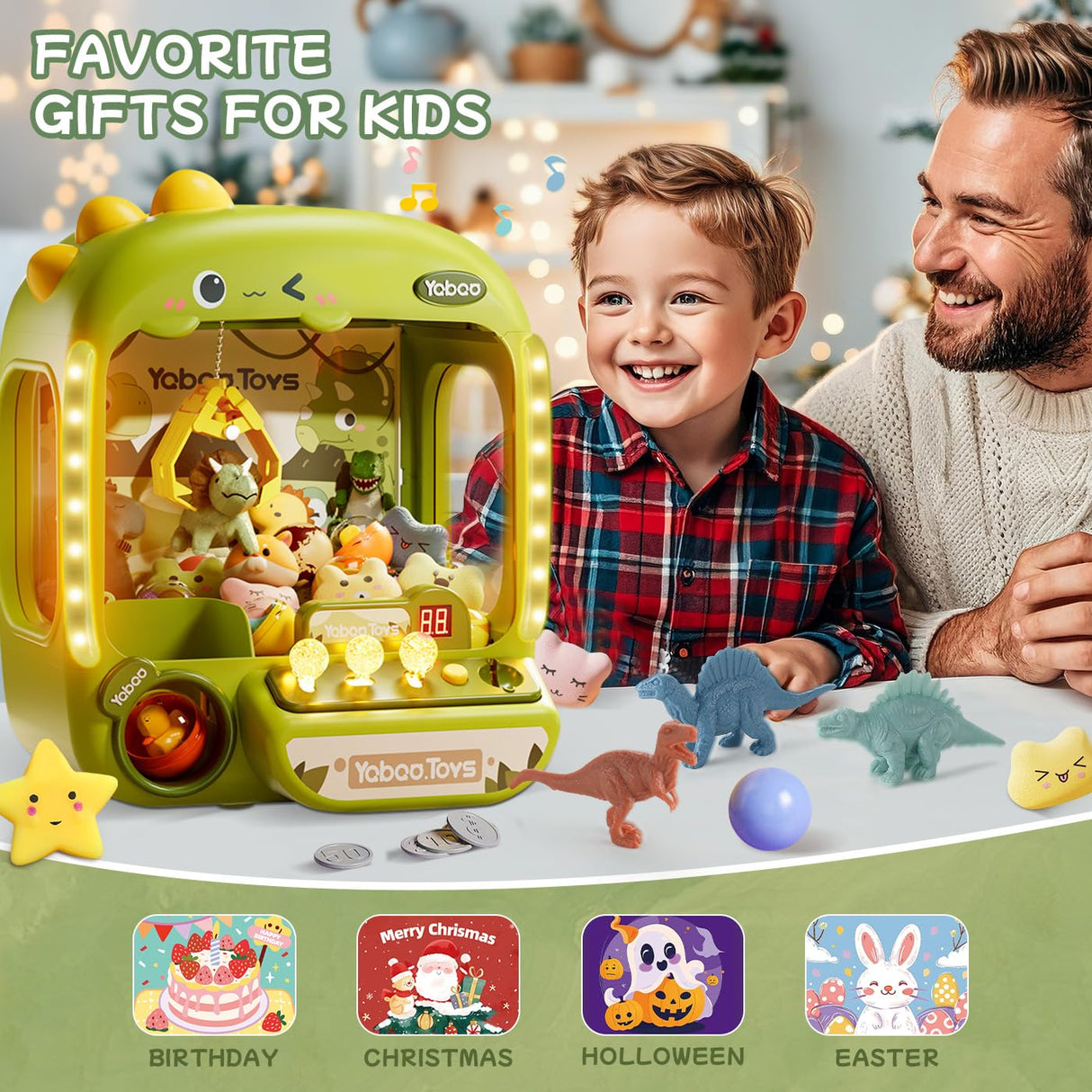 64 PCS Large Claw Machine for Kids Dinosaur,Vending Machine Toys for Boys 5 6 7 8 Year Old,Candy and Prize Electronic Dispenser Game Ages 5-7 6-8,Christmas Birthday Gift for 3 4 5 6 Year Old Boy Girl