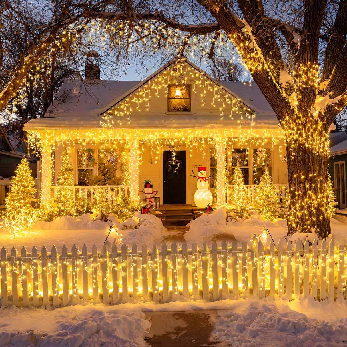 JMEXSUSS 38.8FT Icicle Lights for Outside, 400 LED Icicle Christmas Light Outdoor Indoor Plug in, Warm White String Lights for Christmas House Patio Party Fireplace Holiday Decorations