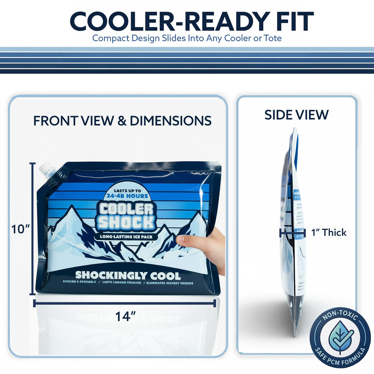 Cooler Shock Reusable Ice Packs for Cooler, 14"x10" - Long Lasting Cold Freezer Packs for Coolers and Lunch Boxes - Cooler Ice Packs for Camping Gear, Fishing, Road Trips, Beach Must Haves