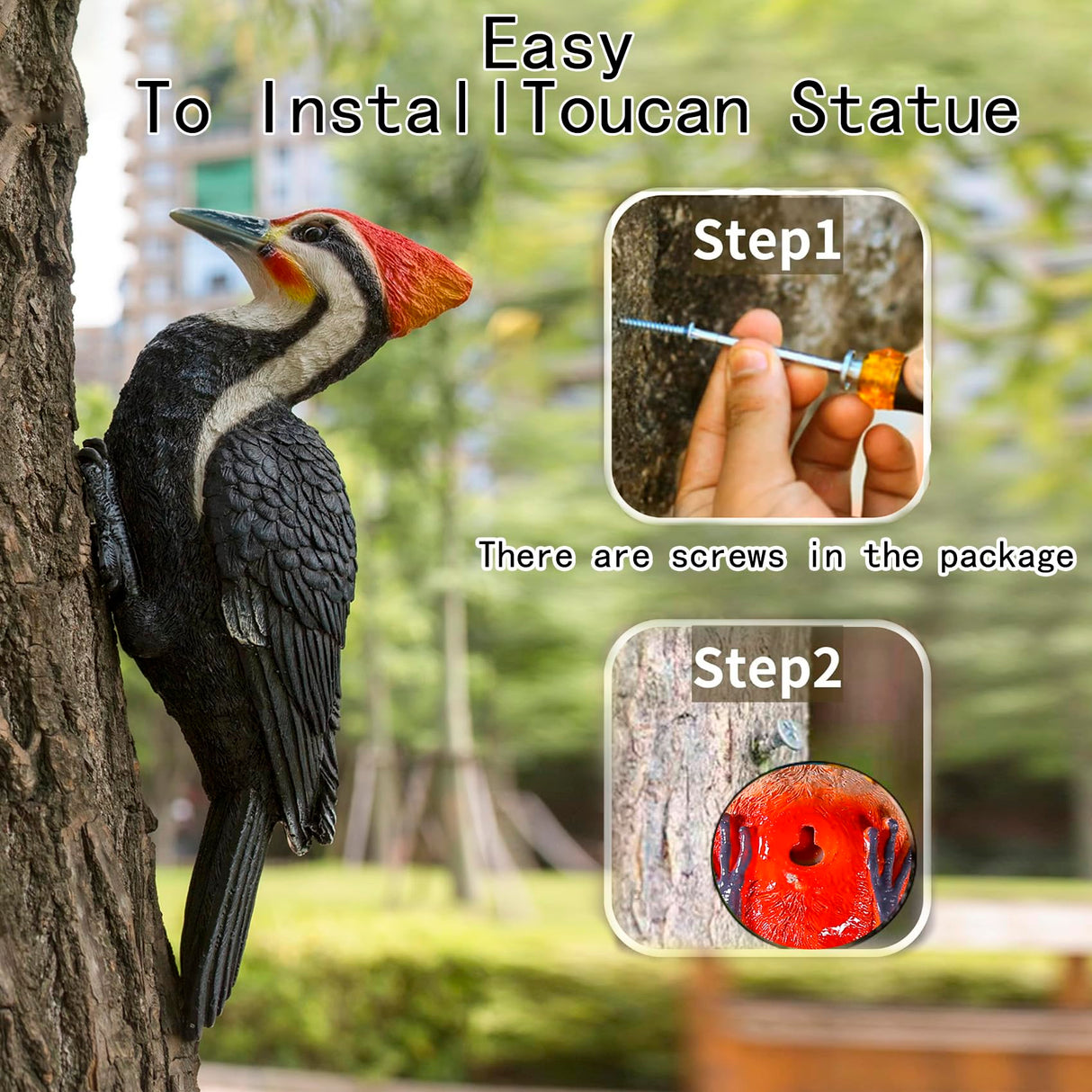 Simulated woodpecker sculpture outdoor resin bird statue, hanging tropical bird, Black-bellied Woodpecker sculpture perfect courtyard decoration, outdoor, courtyard, tree trunk,Large size: 11 inches