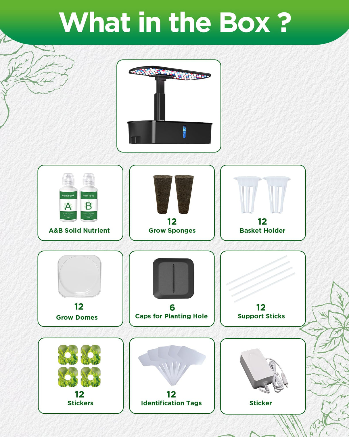 Hydroponics Growing System Kits,Smart Indoor Herb Garden with 24W LED Grow Light Planting Height Adjustablewith,12 Pods Plant Germination Kit,with Quiet Pump, Ideal Gift for All Ages