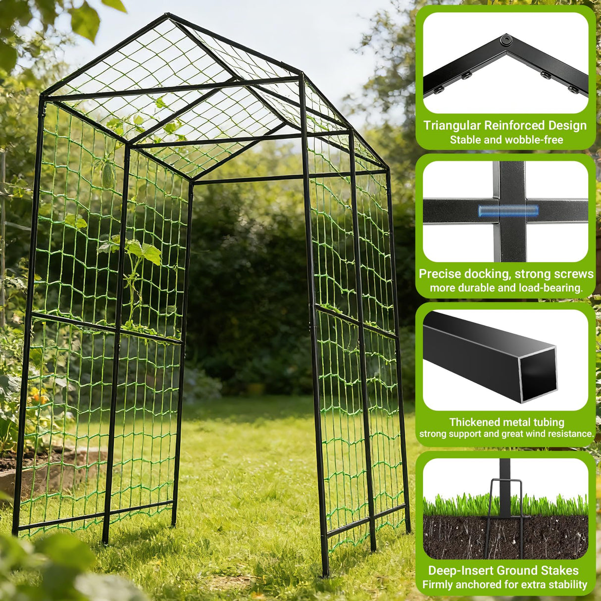 Metal Garden Arch Trellis for Climbing Plants Outdoor, 7.1FT Extra Tall Cucumber Trellis for Raised Bed, Plant Trellis for Vegetable Fruit Flower Vine(Black)