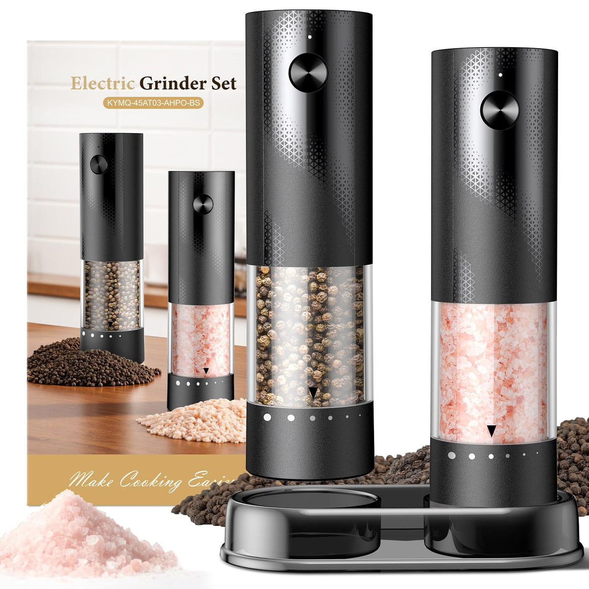 Electric Salt and Pepper Grinder Set - Rechargeable Automatic Salt and Pepper Shakers, Kitchen Appliances with External Adjustable Coarseness, Large Capacity, Housewarming Birthday Gifts for Women Men
