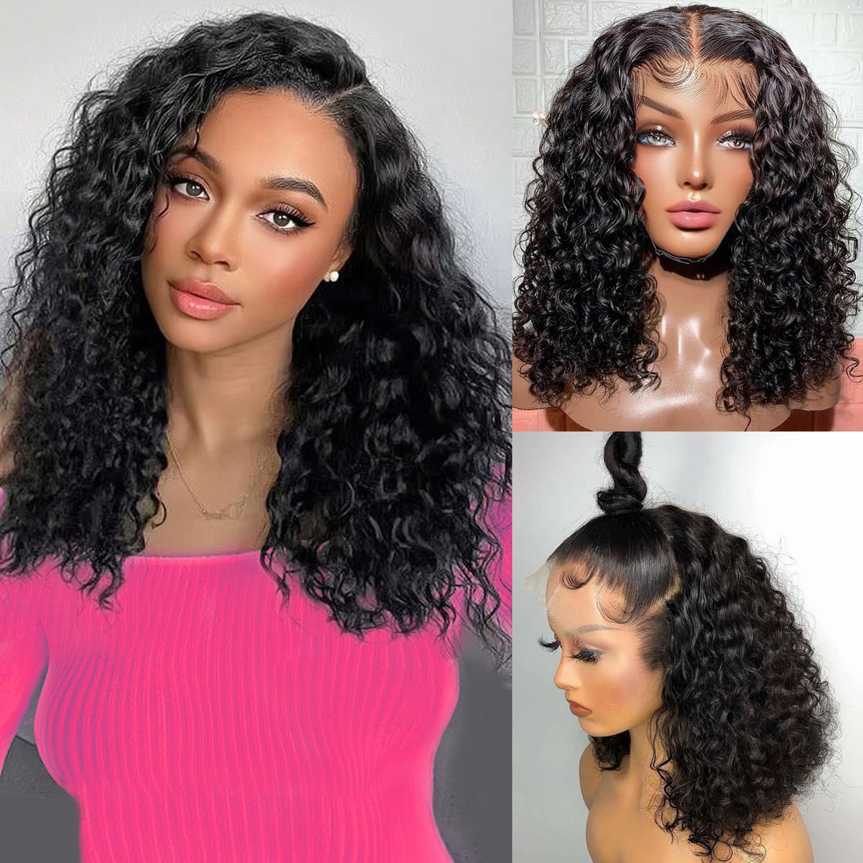 16 Inch Bob Lace Front Wigs Human Hair 13x6 Bob Wig Human Hair Glueless 210 Density HD Deep Wave Lace Front Wigs Human Hair Pre Plucked With Baby Hair Short Wigs For Black Women Curly Human Hair Wig