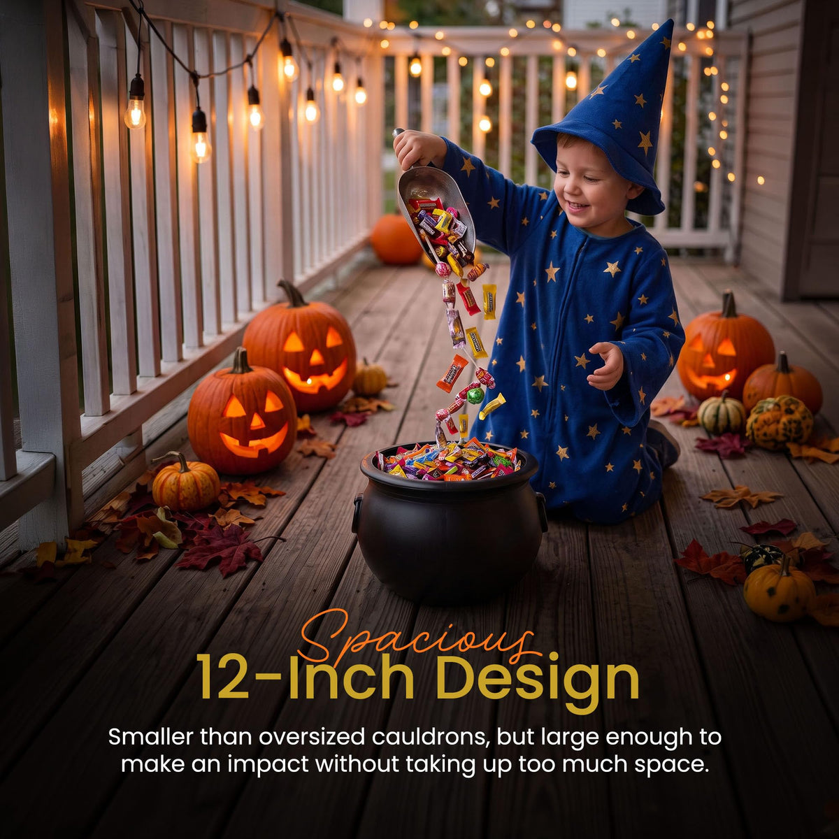 Union Products Black 16 Inch Spooky Witch Cauldron for Indoor and Outdoor Halloween Decoration and Trick or Treat Candy Container, Black