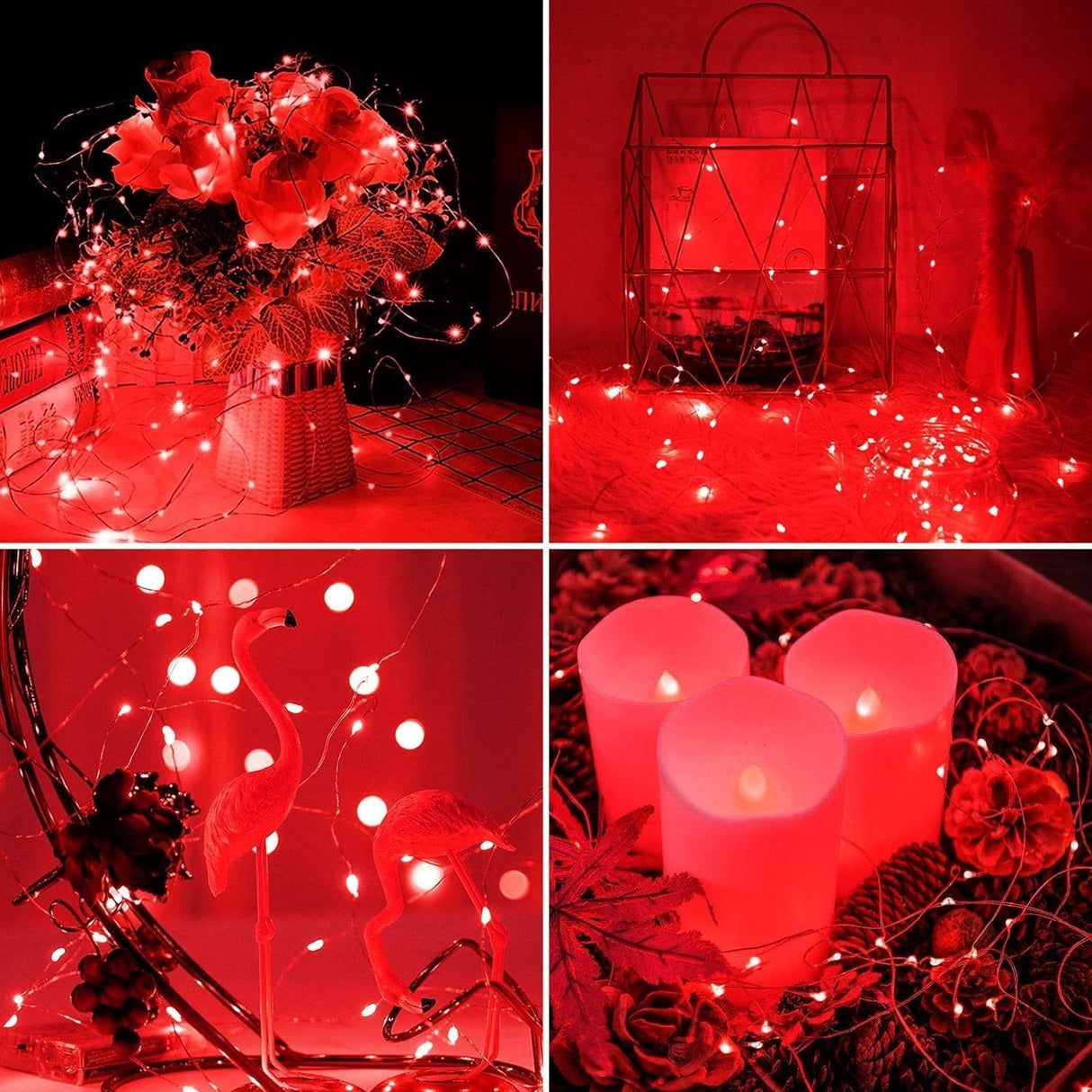 JMEXSUSS 8 Pack 50 LED Christmas Fairy Lights Battery Operated String Lights, 16ft Red Twinkle Fairy Lights Indoor Outdoor Waterproof for Mason Jars Bedroom Party Wedding Christmas Decorations