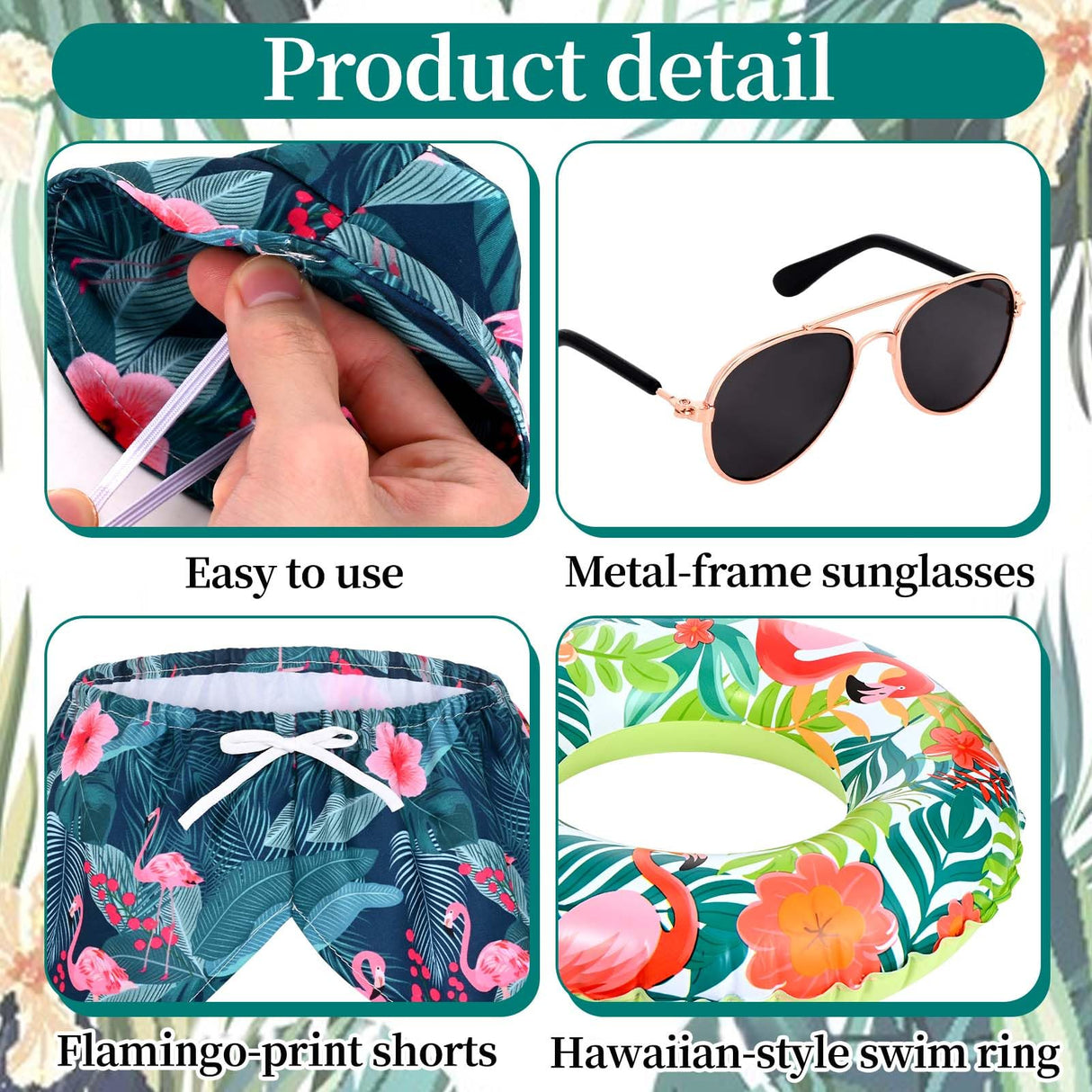 GANSHAYA Summer Goose Outfits Porch Goose Hawaiian Outfit 23 Inch Tropical Goose Clothes with Swim Trunks Sun Hat Sunglasses Swim Ring for Geese Statue Spring Summer Decor (Flamingo)