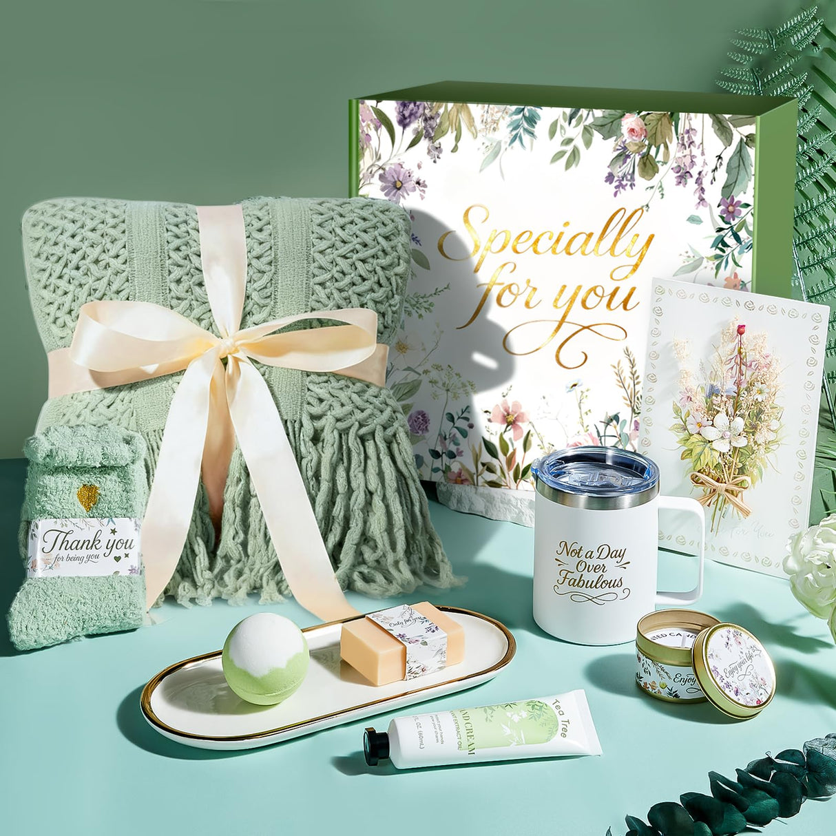 IRINXL Birthday Gifts for Women Spa Gift Basket with Luxurious Blanket, Mom Christmas Gifts for Women Her Wife Grandma Sister Friends, Self Care Package Get Well Soon Sympathy Gift Baskets