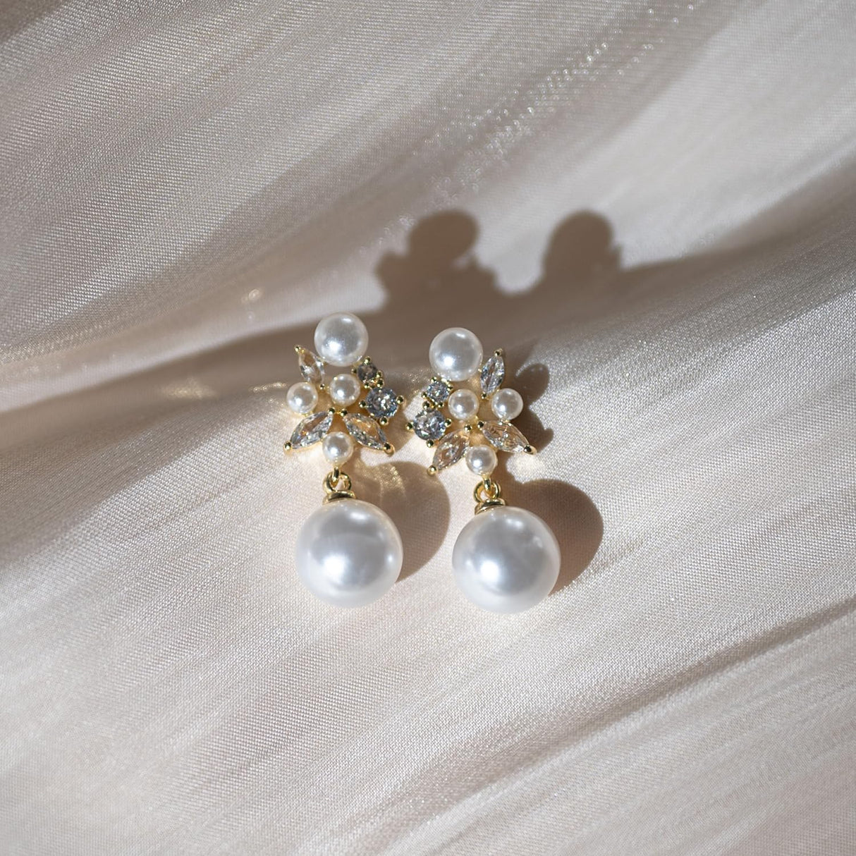 LEMOXIVI Gold Plated Pearl Drop Dangle Earrings for Women, Pearl Wedding Earrings for Brides Dangling, CZ Bridal Earrings for Wedding Bridesmaids, Prom Jewelry Gifts, Style3-Gold