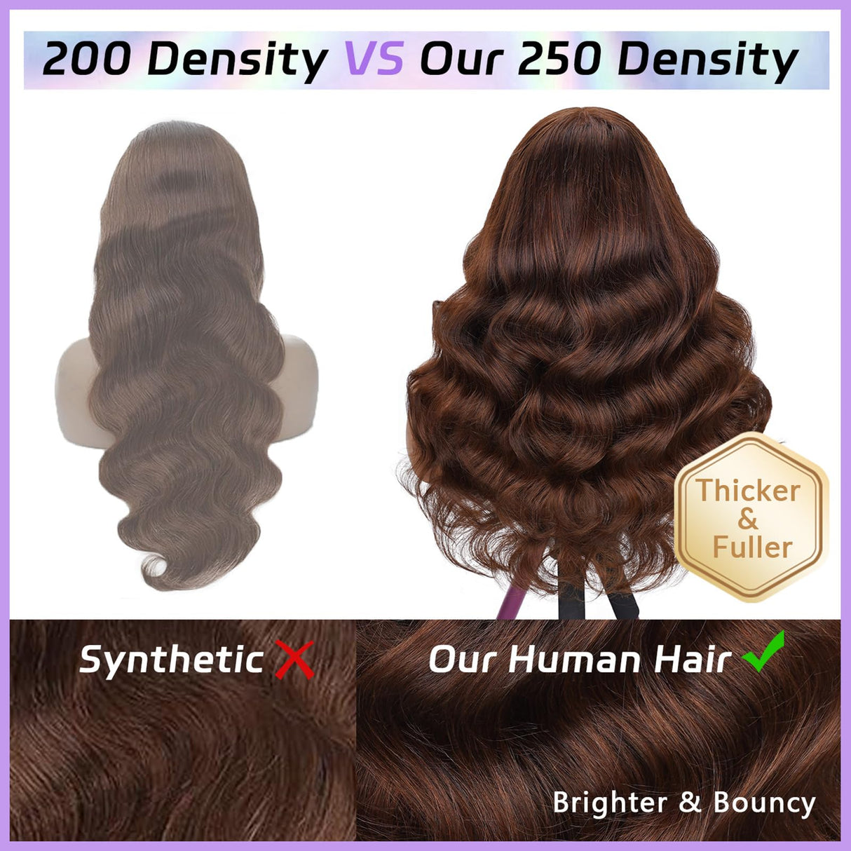 CUMASE 13x6 Chocolate Brown Lace Front Wig 250 Density HD Lace Front Wigs Human Hair Body Wave Lace Frontal Wig Pre Plucked Natural Hairline 4# Brown Wig Human Hair for Women 26 Inch
