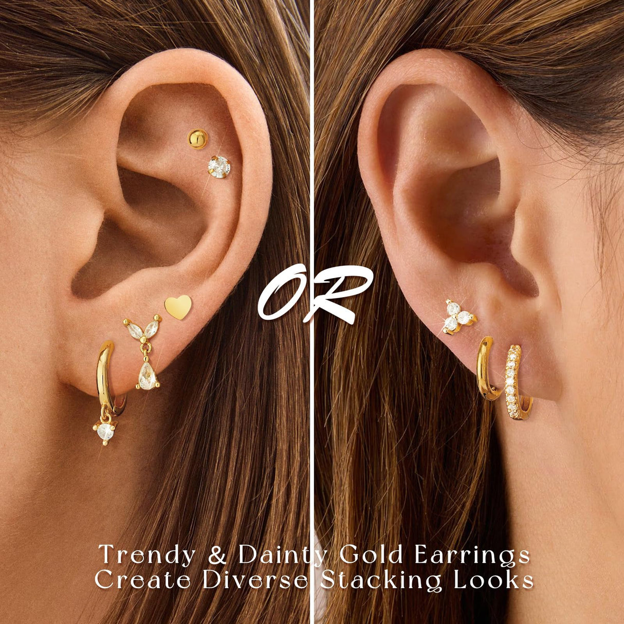 adoyi Gold Hoop Earrings Set for Women Hypoallergenic Surgical Steel Earrings for Women Sensitive Ears, 14K Gold Plated Flat Back Studs Stainless Steel Mini Hoops Earring Lightweight Jewelry