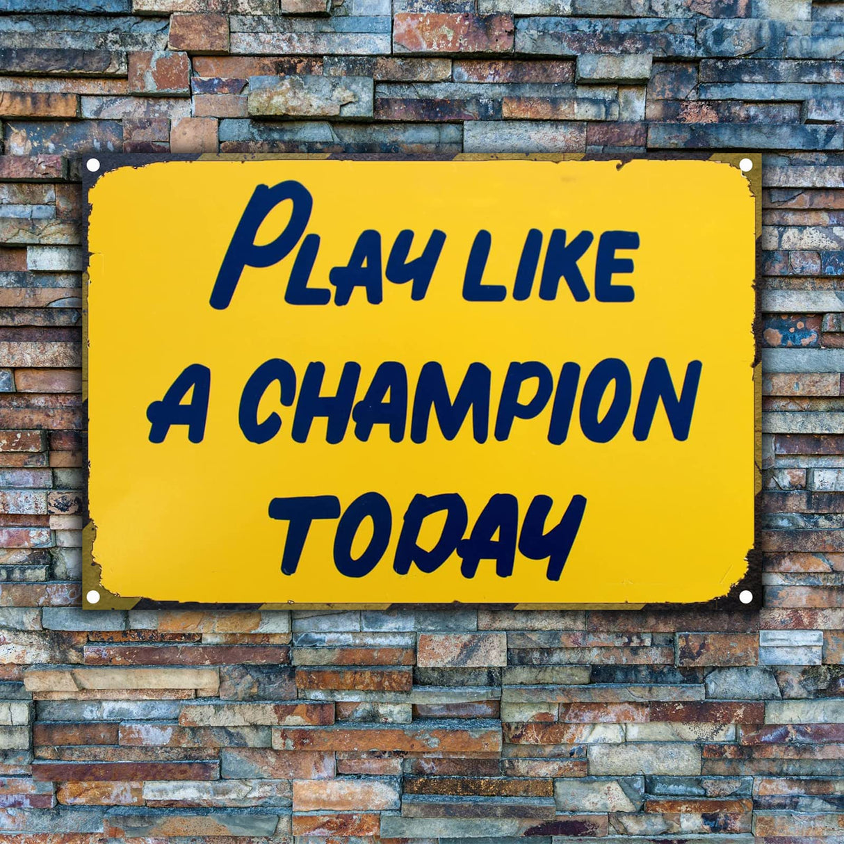 Play Like A Champion Today Sign - Play Sign Inspirational Classic Metal For Bar Restaurant Cafe Men Cave Pub Bar Home Wall Decor (Yellow-16”X24“) …