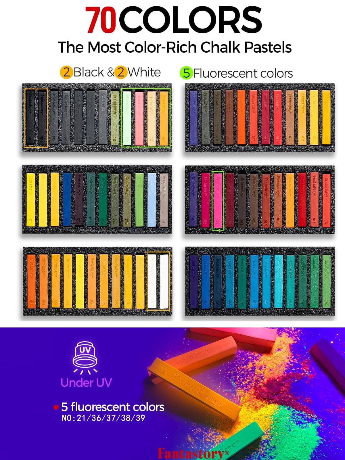 Fantastory Long Soft Chalk Pastels Set, 72 Sticks,Includes 5 Fluorescent Colors; Non Toxic Soft Pastels for Artists,Beginners;Classroom; Drawing,Blending,Layering;Christmas Art Supplies