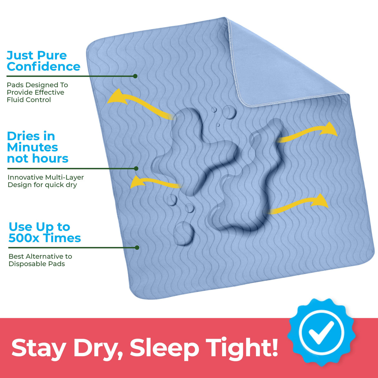 Utopia Bedding Washable Underpads 18" x 24" (Pack of 4), Waterproof Reusable Heavy Absorbency Incontinence Bed Pads for Adults, Kids, Elderly and Pets, Bedwetting Pads for Sofa and Couch (Blue)