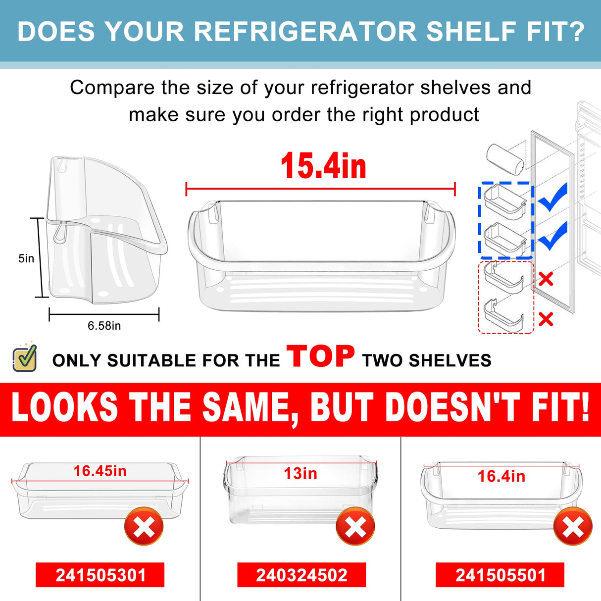 2 PACK Upgraded 240356402 Refrigerator Door Bin Replacement for Frigi.daire Refrigerator Door Shelf Parts LFSS2612TF0 LFSS2612TE0 FFSS2615TE0 Door Shelf Shelves By AMI PARTS (Length 15.38")