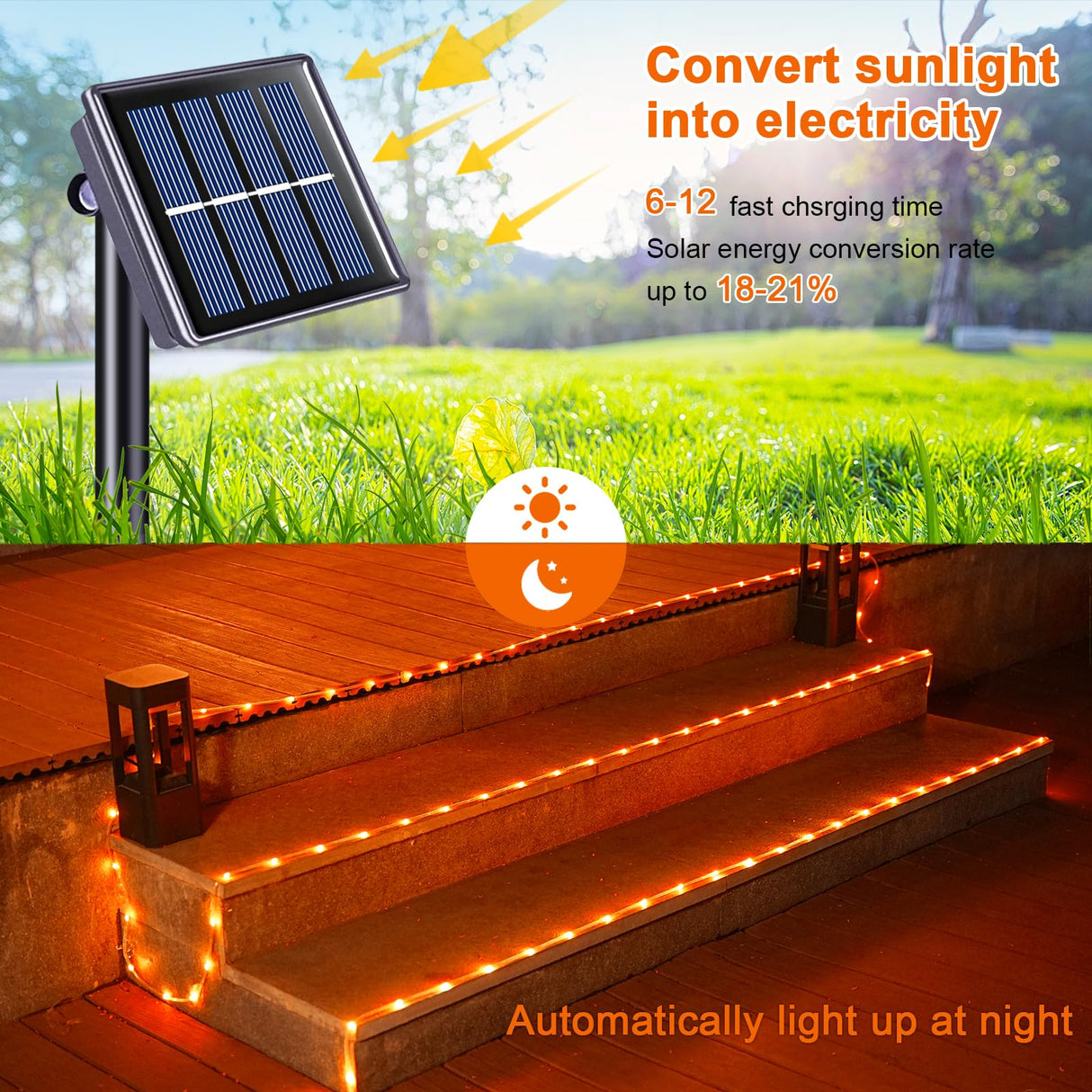JMEXSUSS Orange Halloween Solar Lights, 66 ft 200 LED Rope Lights Outdoor Waterproof, PVC Tube Orange Christmas String Lights for Halloween Thanksgiving Fall Party Tree Fence Christmas