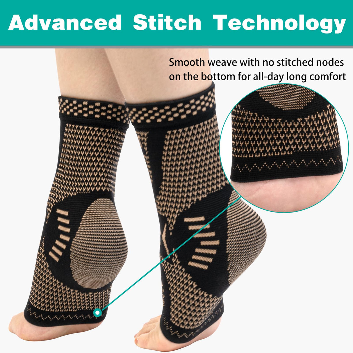 INDEEMAX Ankle Brace for Sprained Ankle Compression Sleeve, 2 Pack Copper Infused Ankle Support Brace for Women & Men, Plantar Fasciitis Relief Achilles Tendonitis, Sports Running, Copper Black, 2XL