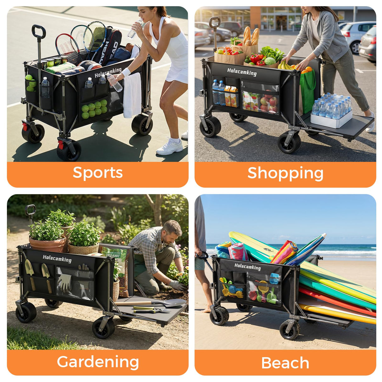 Holacamking 58" L Extender Collapsible Wagon, Extra Long with Tailgate