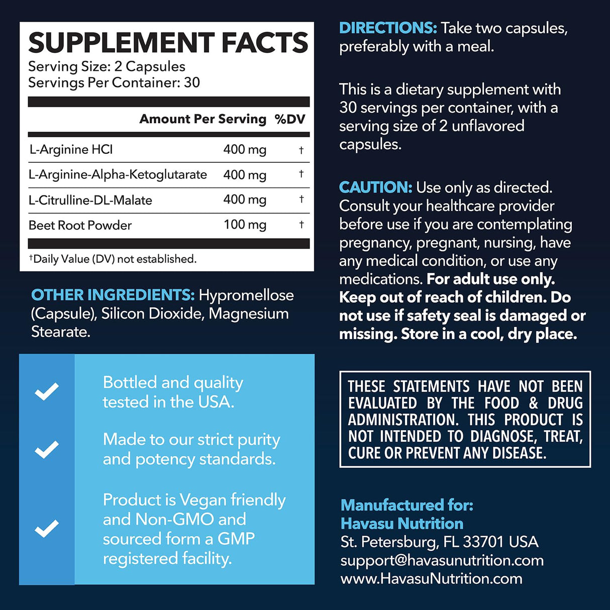 L-Arginine Capsules with L-Citrulline - Nitric Oxide Supplement - L Arginine and L Citrulline Blend - 60 Count - Vegan, Non-GMO Capsules for Performance, Endurance and Muscle Support - 1 Month Supply