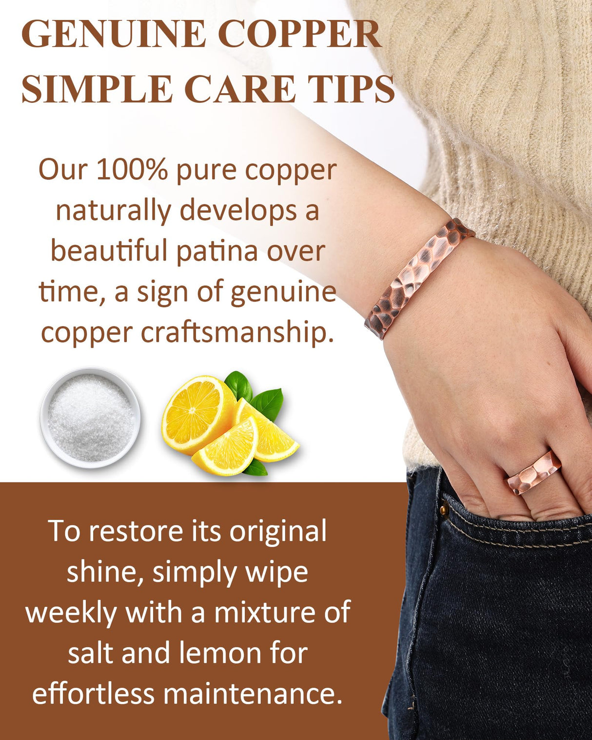 Fashtour Pure Copper Bracelet & Ring Set for Men & Women, Handmade