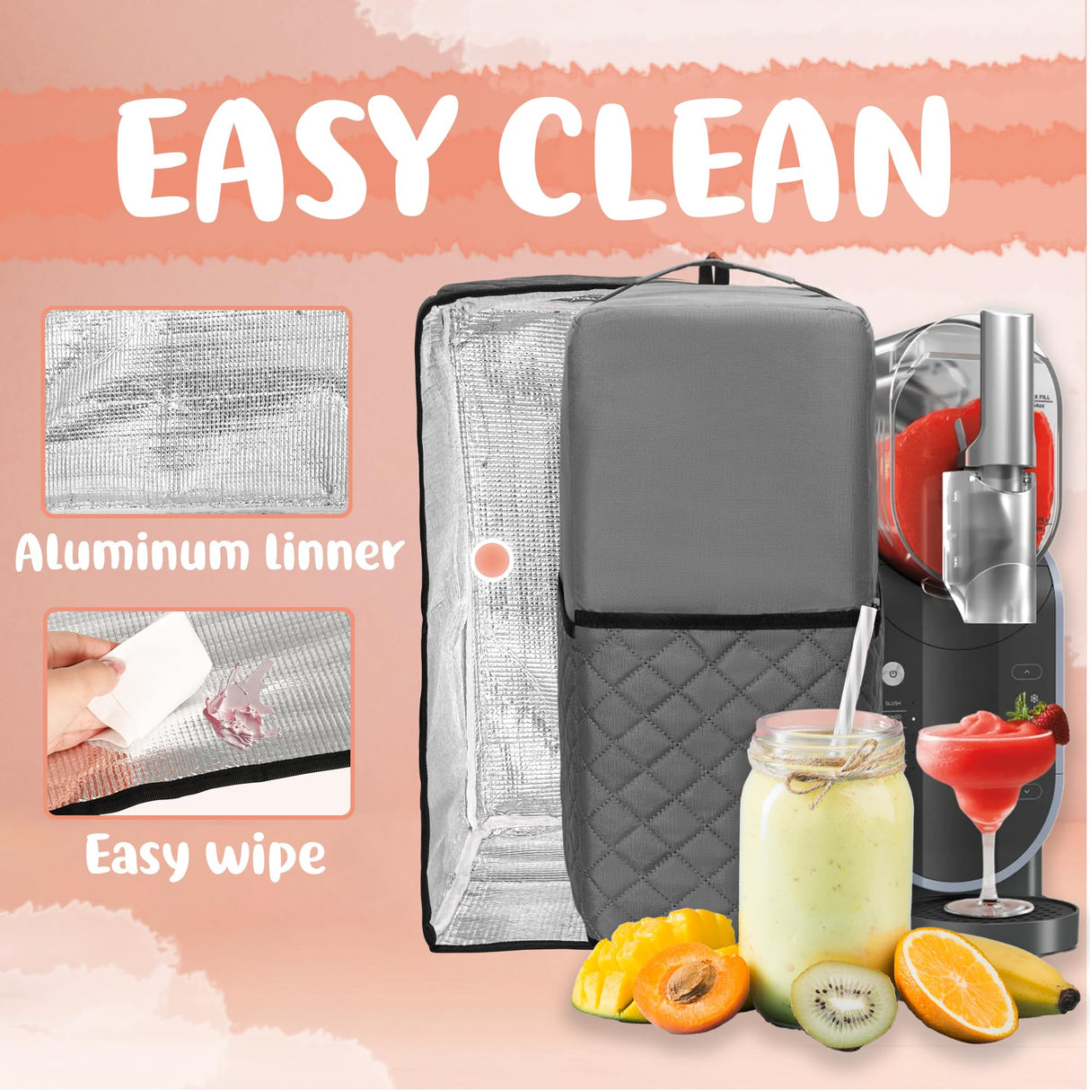 CROTIRAD Slushie Machine Dust Cover for Ninja Slushie Frozen Drink Maker, Hanging Dust Cover for Ninja Slushy Machine, Easy Foldable Fits Ninja Slushi Maker, Quilted Gray, Upgrade