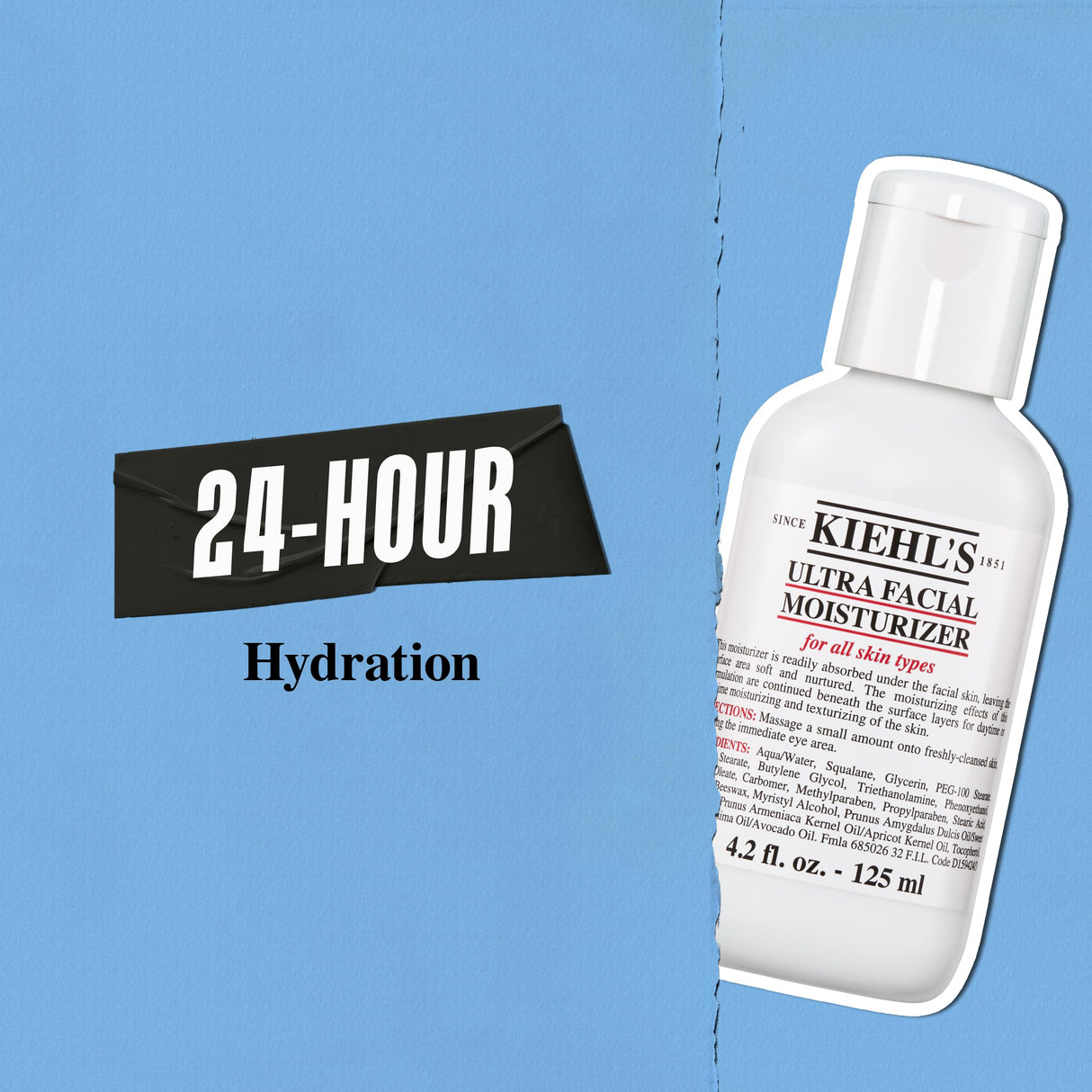 Kiehl's Ultra Facial Moisturizer, for Easy Daily Hydration, Infused with Squalane and Glycerin, Replenishes Moisture Barrier and Softens Skin, Suitable for All Skin Types, Fragrance-Free - 8.4 fl oz