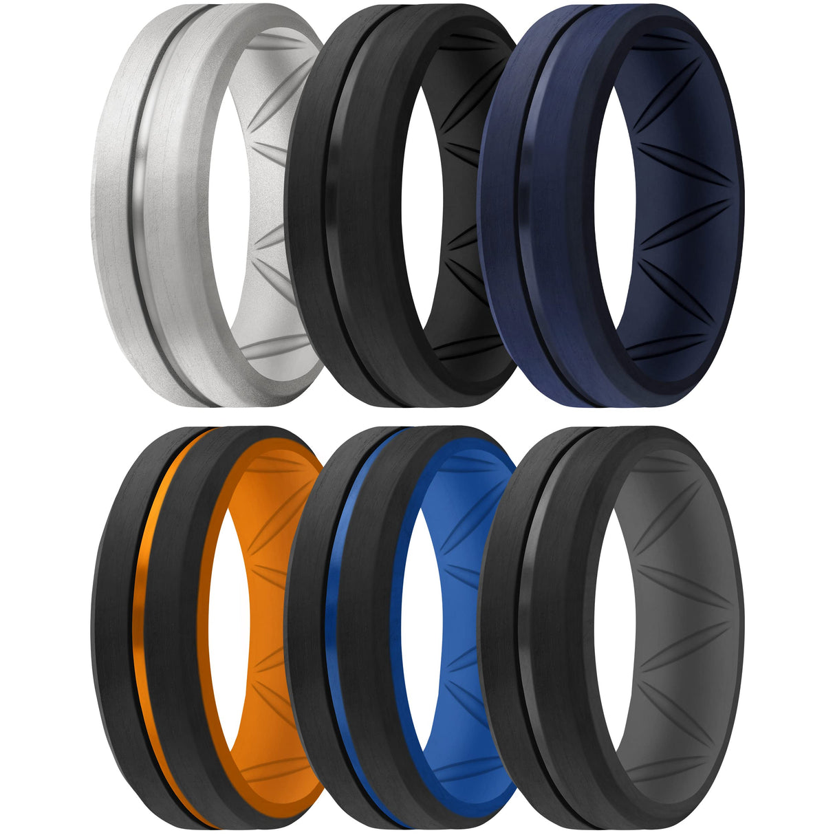 ThunderFit Silicone Wedding Rings for Men, Breathable, Brushed Top
