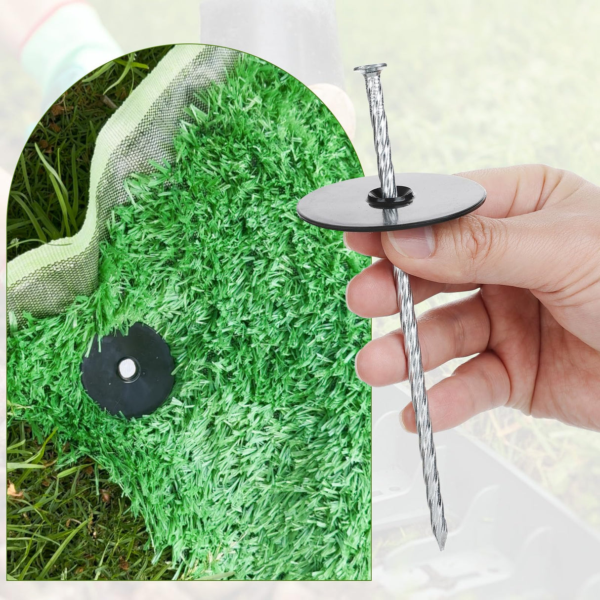 50 Sets Landscape Fabric Stakes with Gaskets 8 Inch Galvanized Spiral Turf Nails for Artificial Grass Garden Landscaping Staples Spikes for Weed Barrier Lawn Edging Tents
