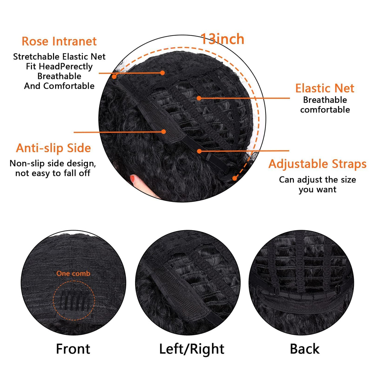 CURLCRAZY 70s Afro Wig with Bangs Short Afro Kinky Curly Wig for Black Women Large Bouncy and Soft Natural Looking Halloween Party Christmas Cosplay Wigs (Red)