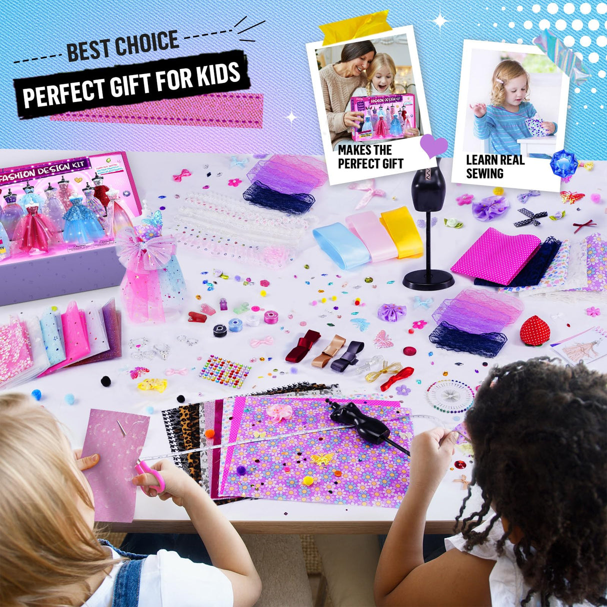 ONE TO FOUR 800+Pcs Fashion Designer Kits for Girls with 6 Mannequins - Girls Fashion Design Craft Kit, Sewing Kit for Kid 8-12, Birthday Christmas Gifts for Teens Girl 6 7 8 9 10 11 12