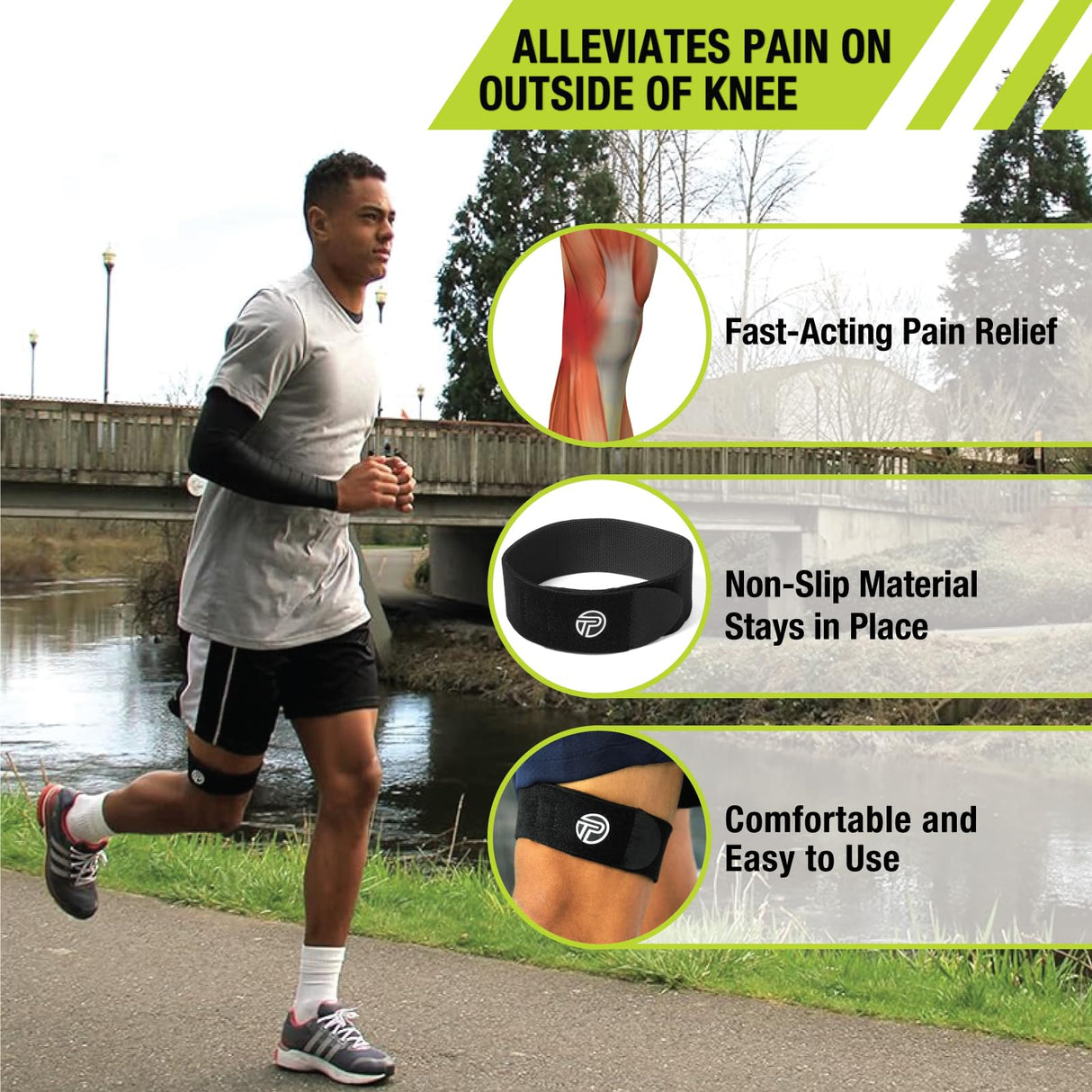 Pro-Tec Athletics IT Band Compression Wrap, Knee Strain, Knee and Outside of Knee Support, Iliotibial Band Syndrome, Adjustable, Men & Women, Easy to Use, Working Out, Size Small-Large