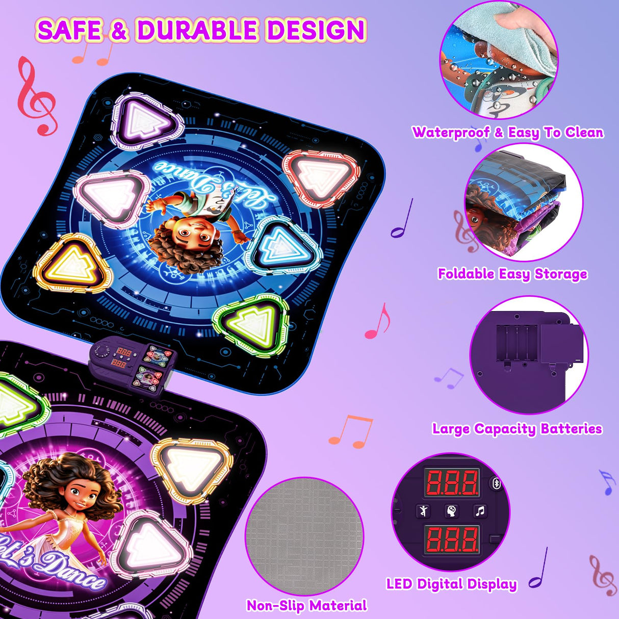 Double Dance Mat for Kids, Light-up 12-Button Single & Double Players Mode Electronic Dance Pad with Wireless Bluetooth 5 Game Modes Christmas Birthday Gift for Girls Boys Ages 3 4 5 6 7 8 8-12