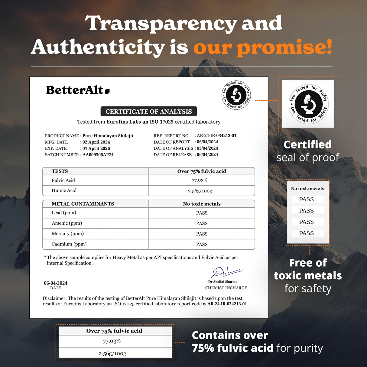 Better Alt Pure Himalayan Shilajit Resin Pack of 2 High Potency Gold Grade 150 Servings for Energy Boost & Immune Support, 85+ Trace Minerals, 75%+ Fulvic Acid, with Lab Test Report,400 mg