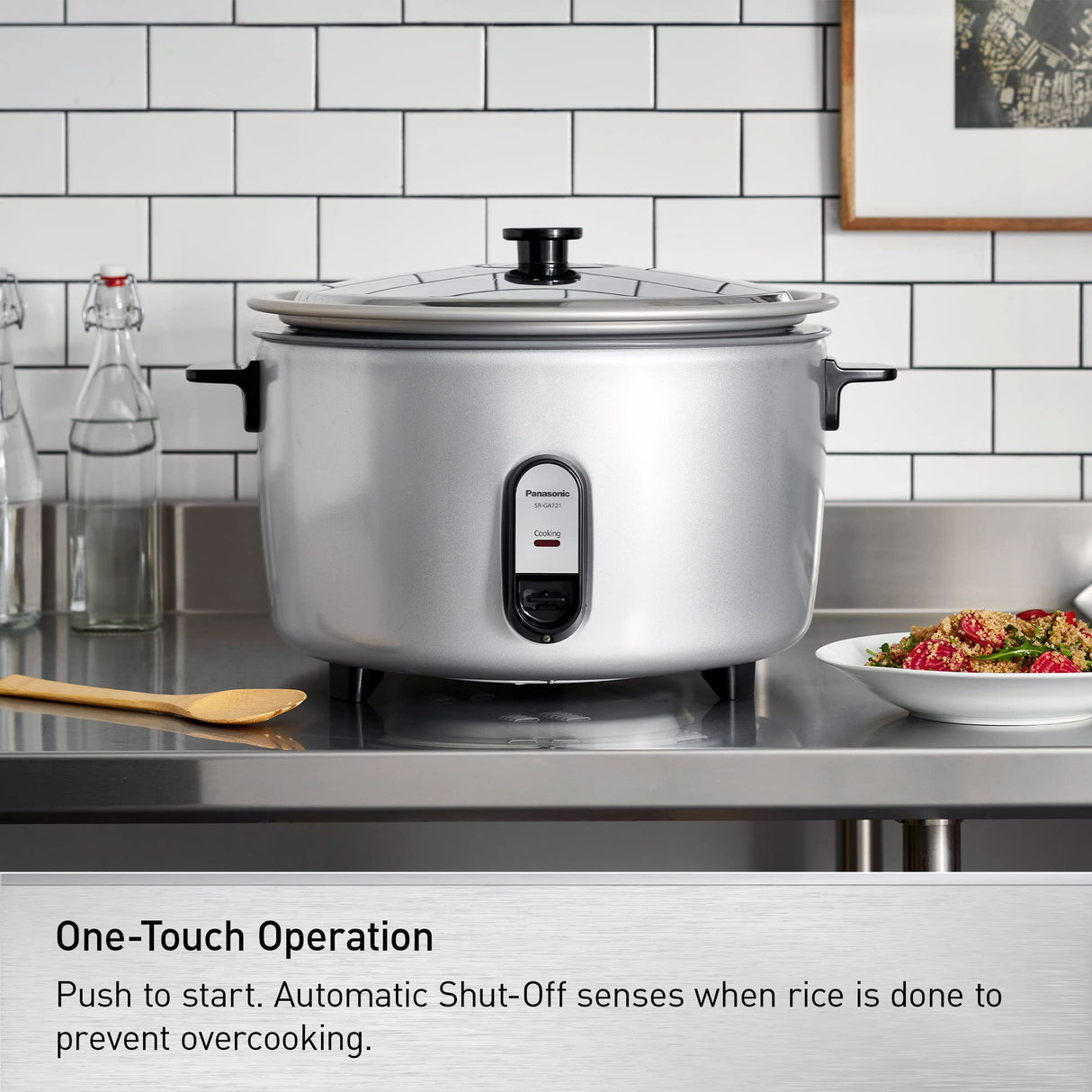 Panasonic Commercial Electric Rice Cooker, 208V Extra-Large Capacity 80-Cup (Cooked), 40-Cup (Uncooked) with One-Touch Operation - SR-GA721L - Silver